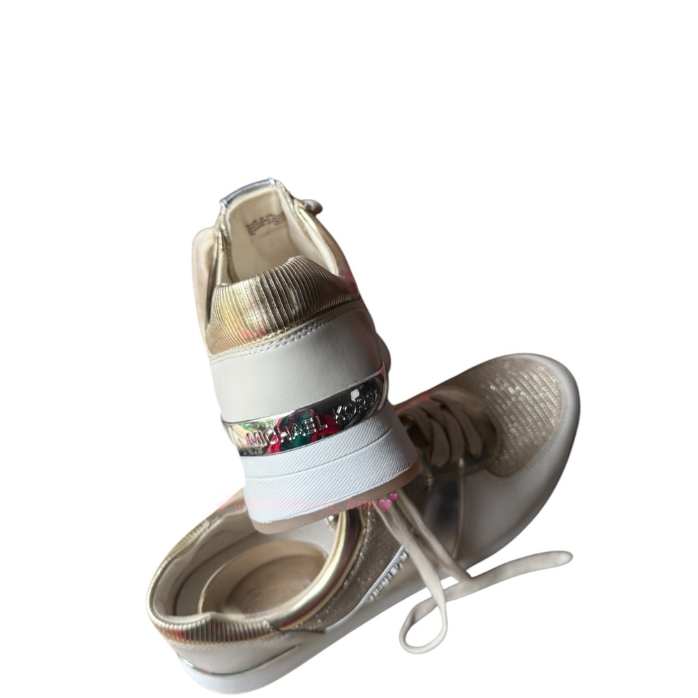 Women's Michael Kors Allie Metallic Mix sneakers Trainers In Gold/ White Multi - Picture 7 of 9